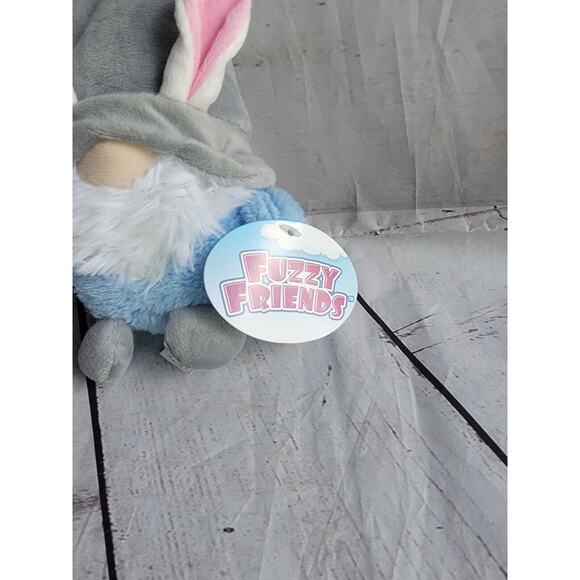 Bunny Ears Fuzzy Friends Blue Gnome 7" Plush Grey Hat Easter Bunny Gnome New - Picture 3 of 4